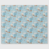 Blue Winter Hot Cocoa & Macaron Pattern Geschenkpapier (Flach)
