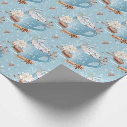 Blue Winter Hot Cocoa & Macaron Pattern Geschenkpapier (Ecke)