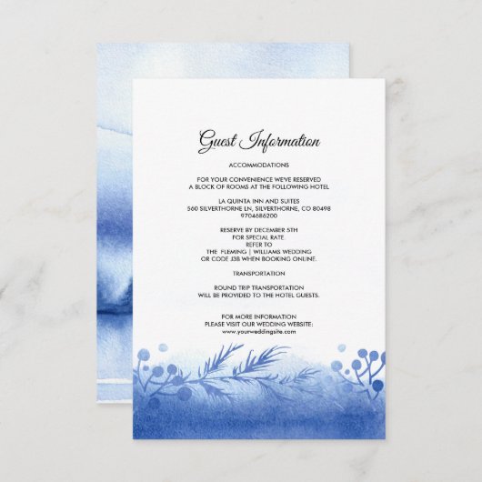 Blue Winter Landscape Wedding Details Card Begleitkarte (Vorne/Hinten)