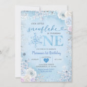 Blue Winter Little Snowflake dreht sich um eins Einladung (Vorderseite)