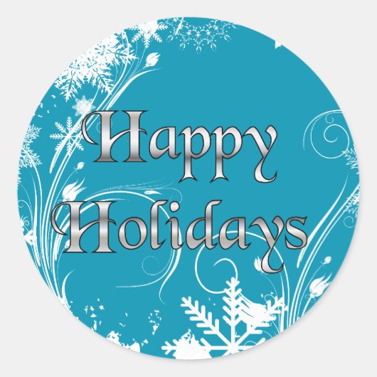 Blue Winter Meadow - Happy Holidays Runder Aufkleber (Vorderseite)