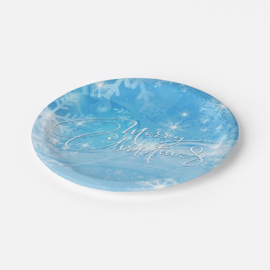 Blue Winter Merry Weihnachtsscheibe Pappteller (Schrägansicht)