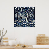 Blue Winter Midnight King Pinguin Abstrakt Forest Poster (Küche)