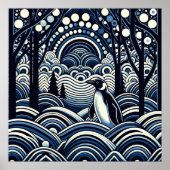 Blue Winter Midnight King Pinguin Abstrakt Forest Poster (Vorne)
