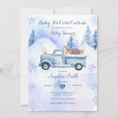 Blue Winter Mountain Woodland Baby Dusche Einladung (Vorderseite)