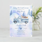 Blue Winter Mountain Woodland Baby Dusche Einladung (Stehend Vorderseite)