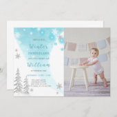 Blue Winter Onederland Birthday Einladung Foto (Vorne/Hinten)