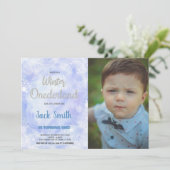 Blue Winter ONEderland Einladungen Silver Foto (Stehend Vorderseite)