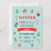 Blue Winter Onederland Erster Geburtstag Einladung (Vorderseite)