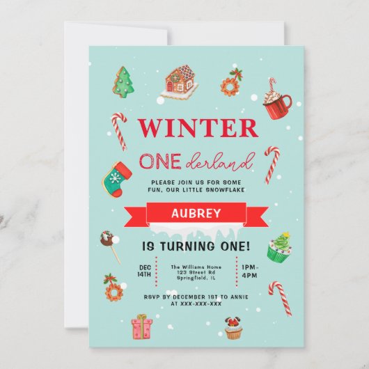 Blue Winter Onederland Erster Geburtstag Einladung (Vorderseite)