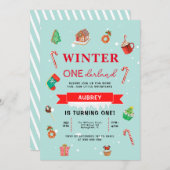 Blue Winter Onederland Erster Geburtstag Einladung (Vorne/Hinten)