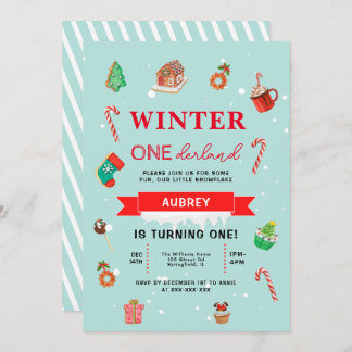 Blue Winter Onederland Erster Geburtstag Einladung