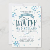 Blue Winter Onederland First Birthday Party Einladung (Vorderseite)