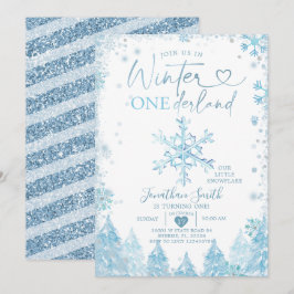 Blue Winter Onederland Snowflake 1. Geburtstag Einladung