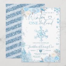 Blue Winter Onederland Snowflake 1. Geburtstag Inv