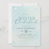 Blue Winter Onederland Snowflake First Birthday Einladung (Vorderseite)