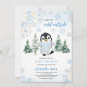 Blue Winter Penguin Baby Dusche Einladung (Vorderseite)