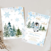 Blue Winter Penguin Baby Dusche Einladung