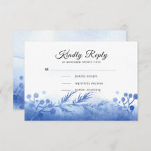 Blue Winter Pine Branches and Berries RSVP Card