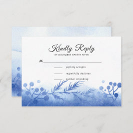 Blue Winter Pine Branches and Berries RSVP Card