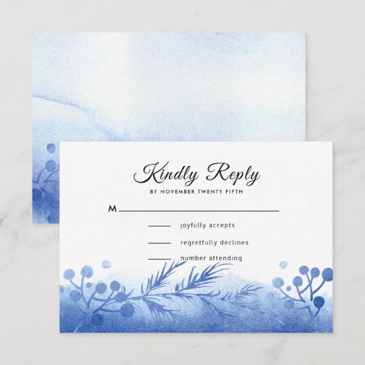 Blue Winter Pine Branches and Berries RSVP Card Karte (Vorne/Hinten)