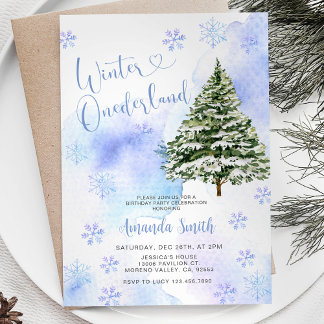 Blue Winter Pine Tree Onederland 1. Geburtstag Einladung
