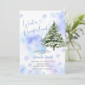 Blue Winter Pine Tree Onederland 1. Geburtstag Einladung (Stehend Vorderseite)