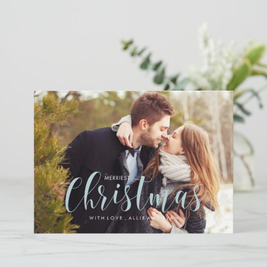 Blue Winter Pines Foto Greeting Karte (Stehend Vorderseite)