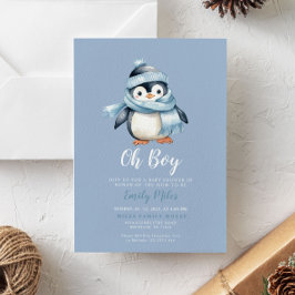 Blue Winter Pinguin Baby Dusche Einladung