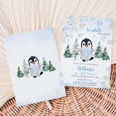 Blue Winter Pinguin Geburtstagsparty Einladung