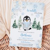 Blue Winter Pinguin Geburtstagsparty Einladung