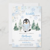 Blue Winter Pinguin Geburtstagsparty Einladung (Vorderseite)