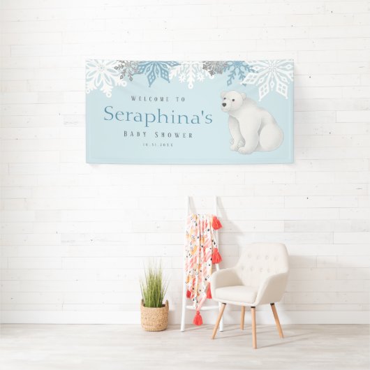 Blue Winter Polar Bear Baby Dusche Banner (Insitu)