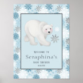 Blue Winter Polar Bear Baby Dusche Willkommen Poster (Vorne)