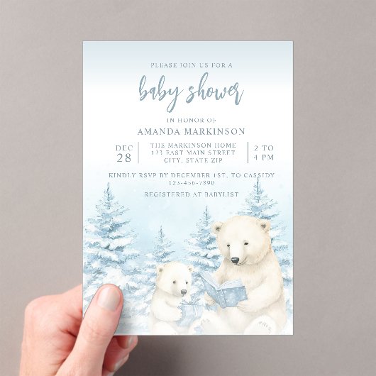 Blue Winter Polar Bear Watercolor Babydusche Acryleinladungen (Insitu (Handheld))