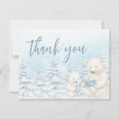 Blue Winter Polar Bear Watercolor Babydusche Flat Dankeskarte (Vorderseite)