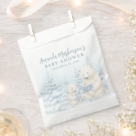 Blue Winter Polar Bear Watercolor Babydusche Geschenktütchen (Ausgeschnitten)