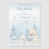Blue Winter Polar Bear Watercolor Babydusche Magneteinladung (Vorderseite)