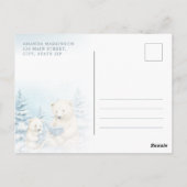 Blue Winter Polar Bear Watercolor Babydusche Postkarte (Rückseite)