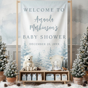 Blue Winter Polar Bear Watercolor Begrüßungsbanner Banner