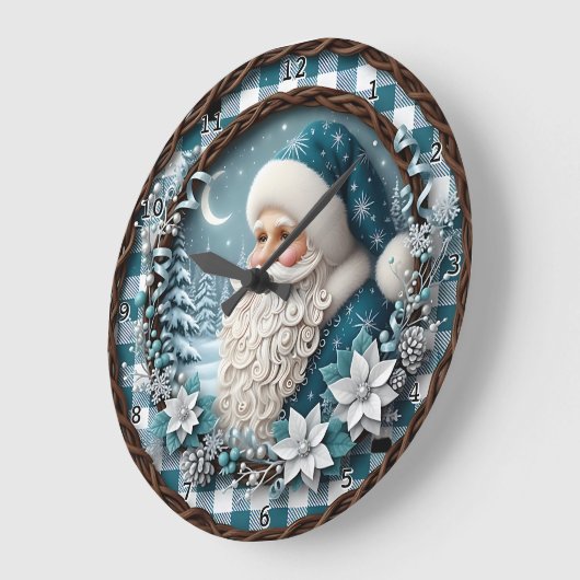 Blue Winter Santa Poinsettia Große Wanduhr (Winkel)