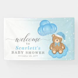 Blue Winter Sleepy Bear Baby Dusche Begrüßungszeic Banner