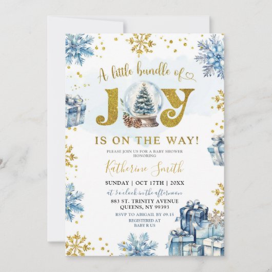 Blue Winter Snow Globe Bundle of Joy Baby Shower Einladung (Vorderseite)