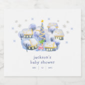 Blue Winter Snow It Take A Village Baby Shower Schaumweinetikett (Einzelnes Label)