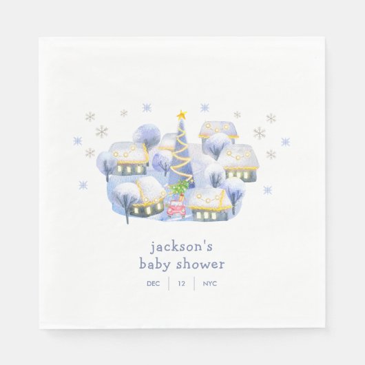 Blue Winter Snow It Take A Village Baby Shower  Serviette (Vorderseite)