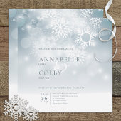 Blue Winter Snow Modern Square Wedding Einladung