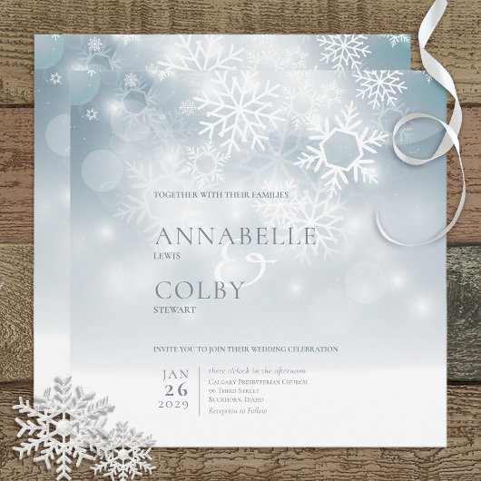 Blue Winter Snow Modern Square Wedding Einladung