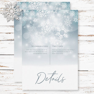 Blue Winter Snow Modern Wedding Details Begleitkarte