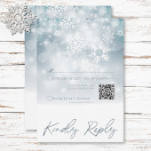 Blue Winter Snow Modern Wedding QR Code RSVP Karte