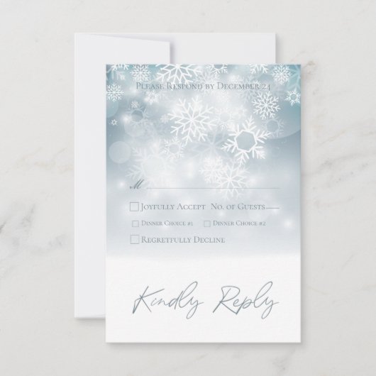 Blue Winter Snow Modern Wedding RSVP Karte (Vorderseite)